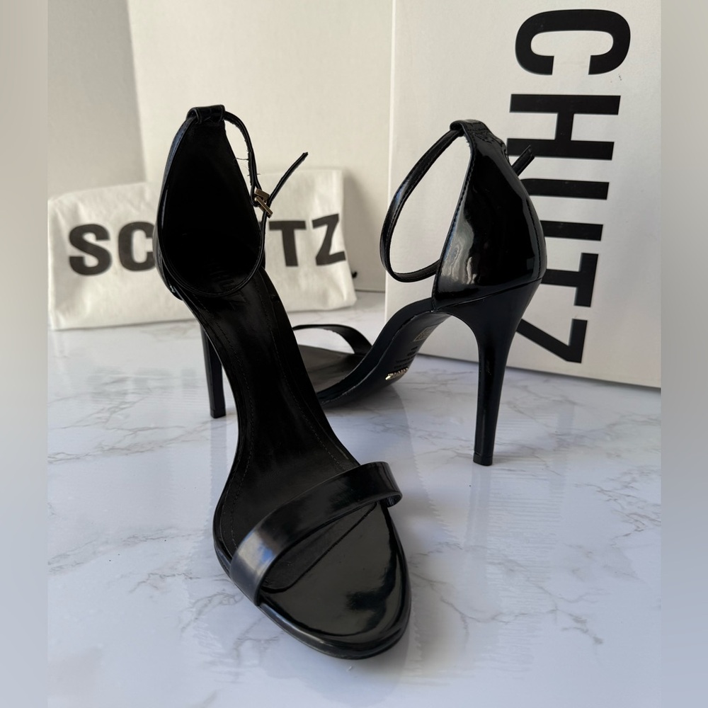 Schutz Womens Cadey Lee Black Patent Ankle Strap Dress Sandals Heels - Picture 3 of 9